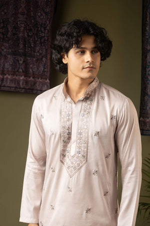 Purple Embroidered Silk Men's Kurta Sets