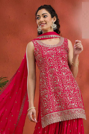 Red Sequin with Embroidered Georgette Sharara Suit Set