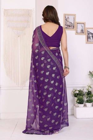 Purple Foil Printed Georgette Saree
