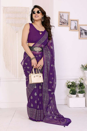 Purple Foil Printed Georgette Saree