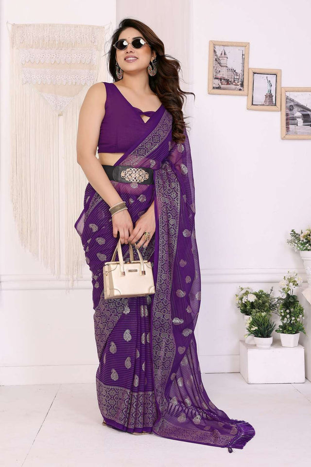Purple Foil Printed Georgette Saree