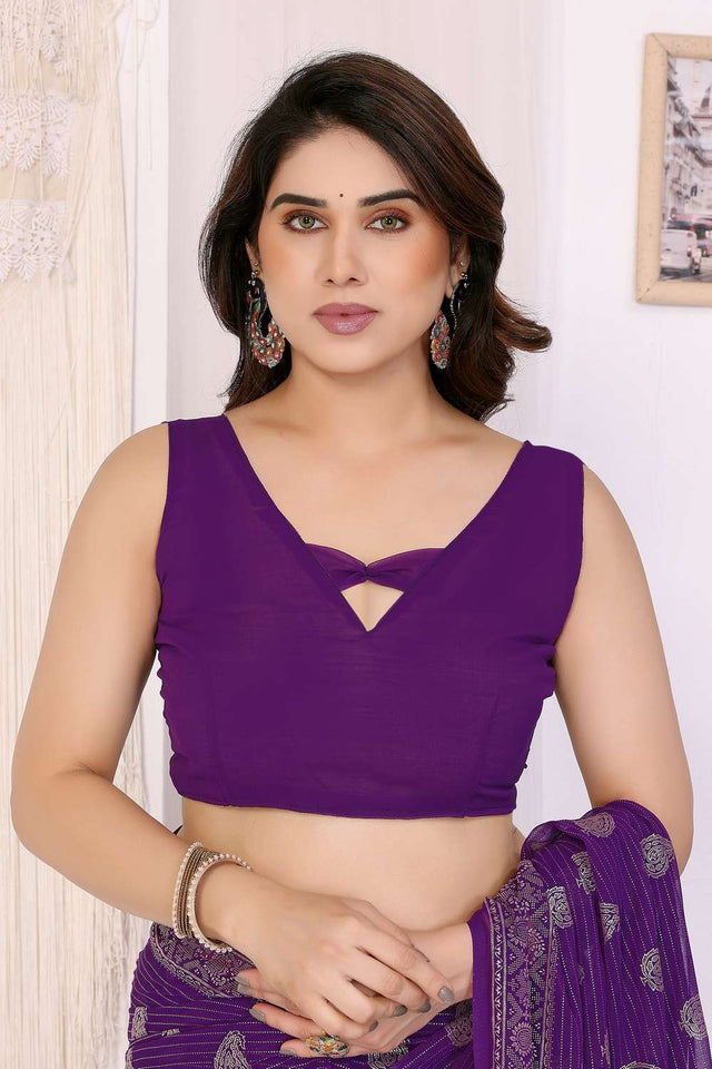 Purple Foil Printed Georgette Saree