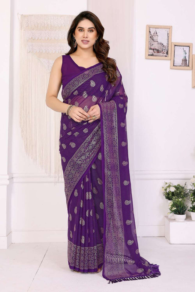 Purple Foil Printed Georgette Saree