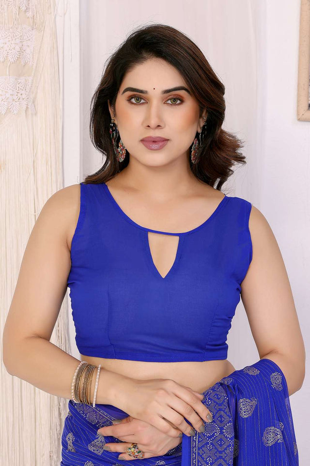 Royal Blue Foil Printed Georgette Saree