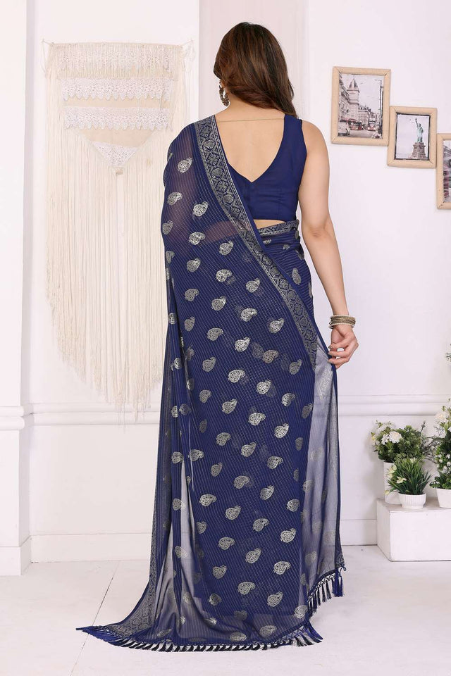Blue Foil Printed Georgette Saree