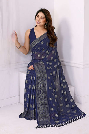 Blue Foil Printed Georgette Saree