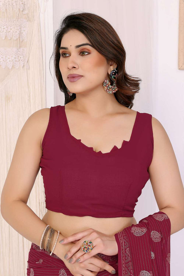 Maroon Foil Printed Georgette Saree