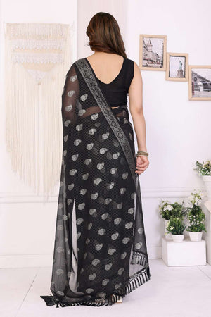 Black Foil Printed Georgette Saree
