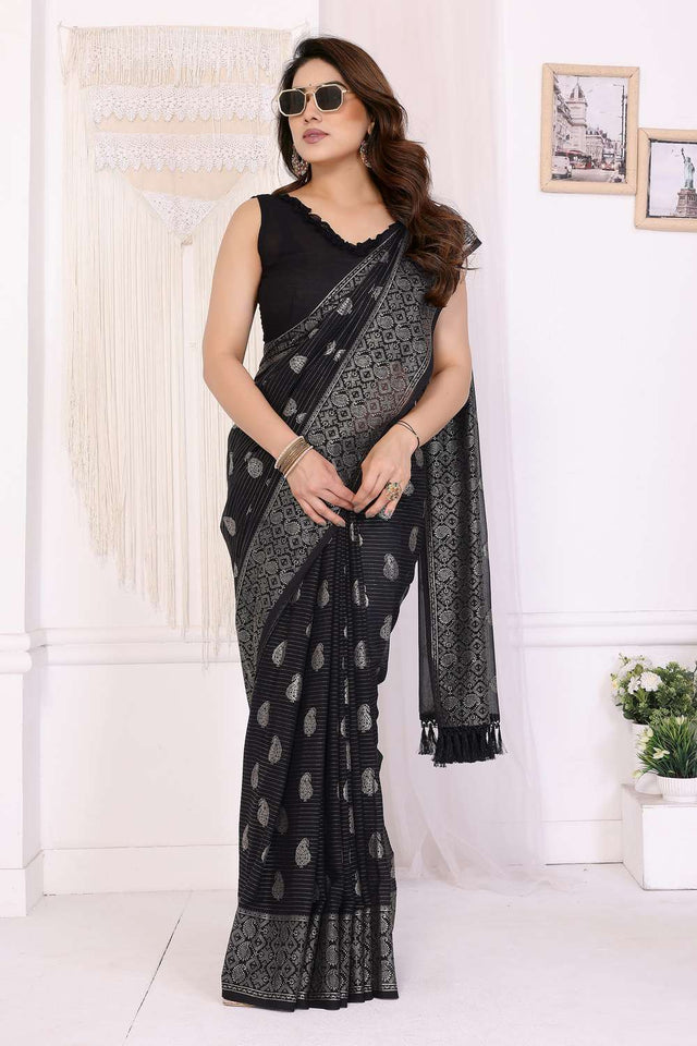Black Foil Printed Georgette Saree