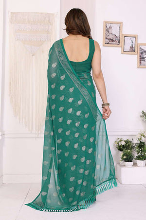 Turquoise Foil Printed Georgette Saree
