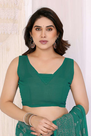 Turquoise Foil Printed Georgette Saree