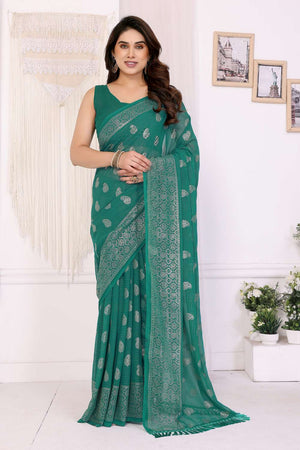 Turquoise Foil Printed Georgette Saree