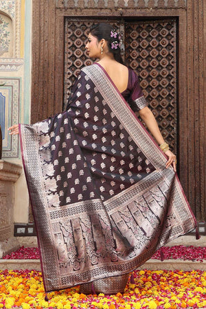 Wine Woven Silk  Saree