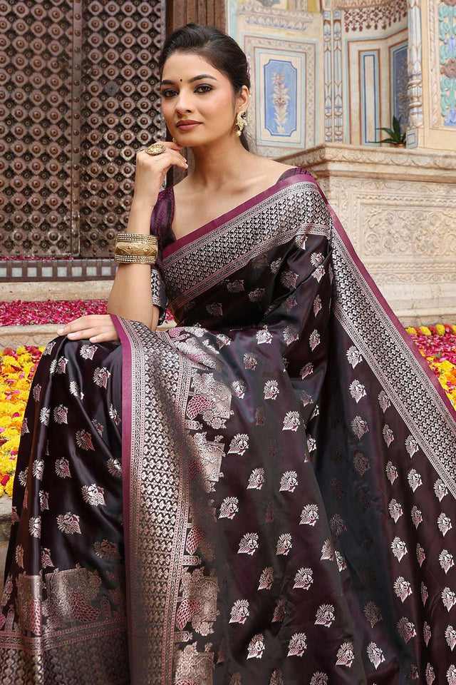 Wine Woven Silk  Saree