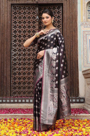 Wine Woven Silk  Saree
