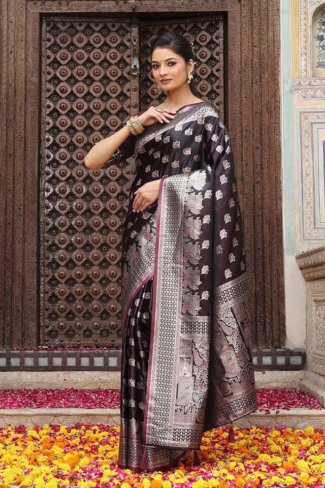 Wine Woven Silk  Saree