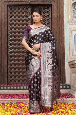 Wine Woven Silk  Saree