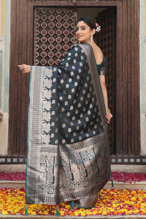 Turquoise Woven Silk  Saree