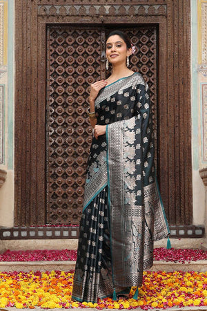 Turquoise Woven Silk  Saree