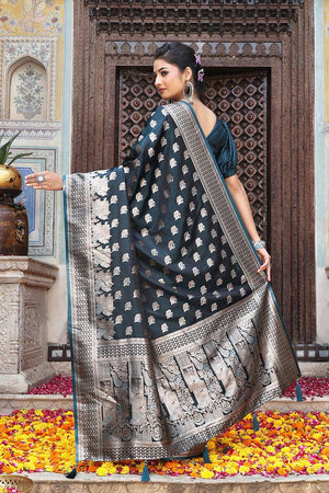 Turquoise Woven Silk  Saree