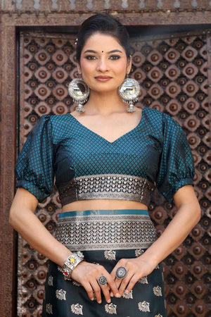 Turquoise Woven Silk  Saree