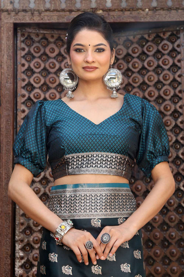 Turquoise Woven Silk  Saree