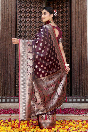 Purple Woven Silk  Saree