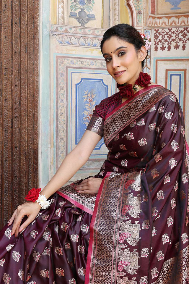 Purple Woven Silk  Saree