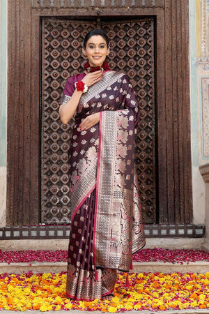 Purple Woven Silk  Saree