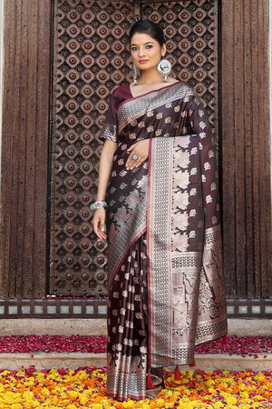 Red Woven Silk  Saree