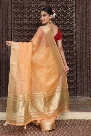 Orange Woven Cotton Saree