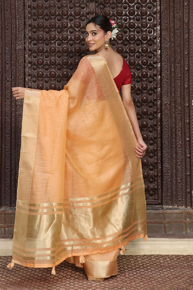 Orange Woven Cotton Saree