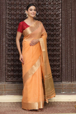 Orange Woven Cotton Saree