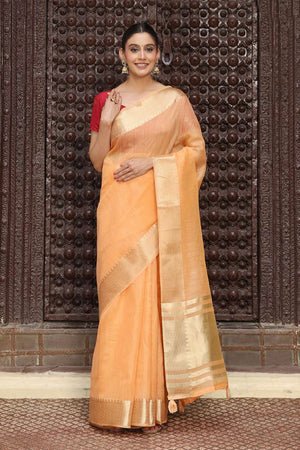 Orange Woven Cotton Saree