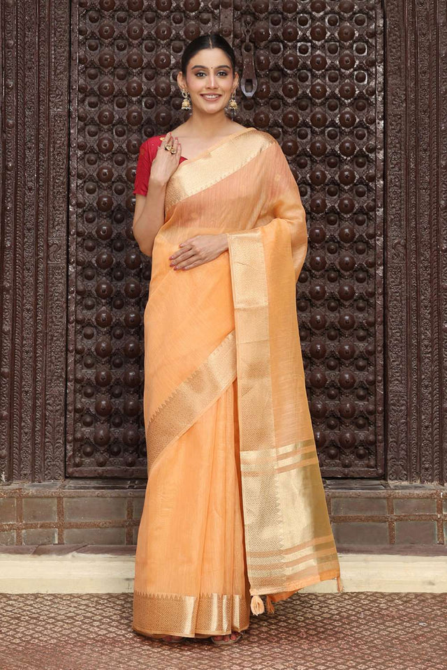Orange Woven Cotton Saree