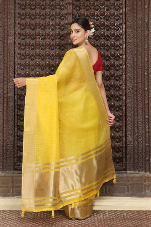 Yellow Woven Cotton Saree