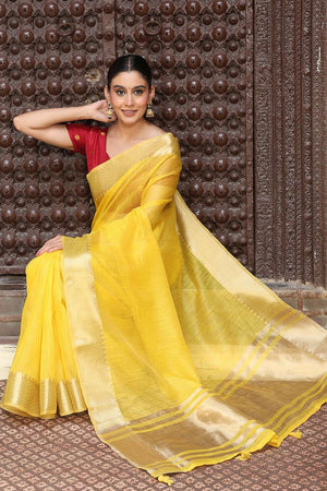 Yellow Woven Cotton Saree