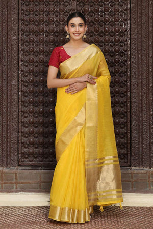 Yellow Woven Cotton Saree