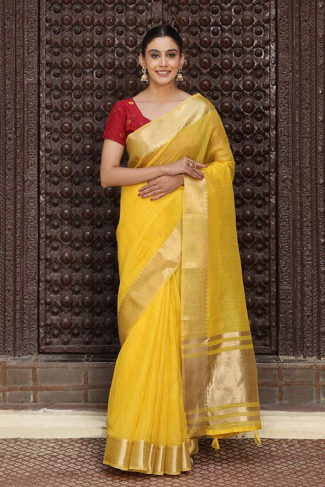 Yellow Woven Cotton Saree