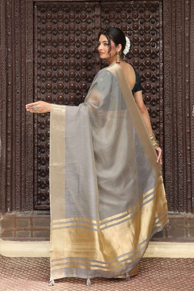 Grey Woven Cotton Saree
