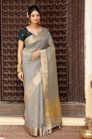 Grey Woven Cotton Saree
