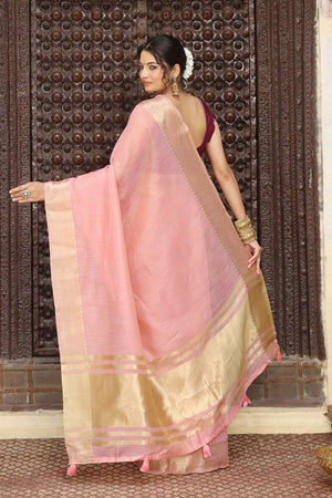Pink Woven Cotton Saree