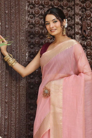 Pink Woven Cotton Saree