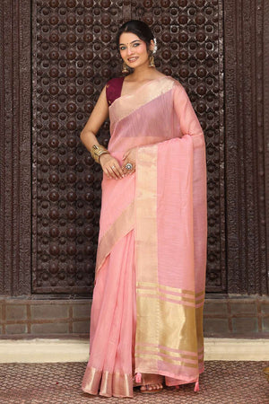 Pink Woven Cotton Saree