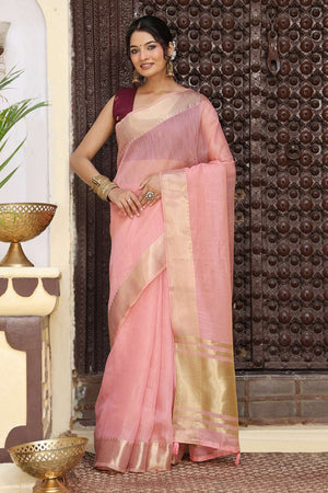 Pink Woven Cotton Saree