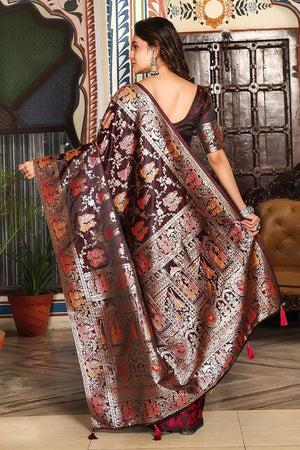 Maroon Woven Silk  Saree