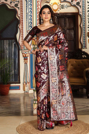 Maroon Woven Silk  Saree