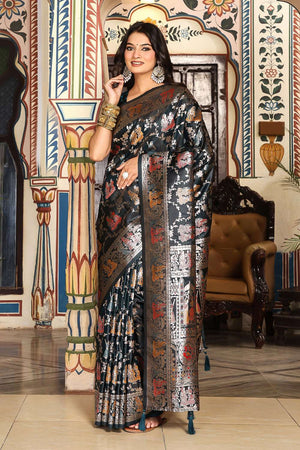 Turquoise Woven Silk  Saree