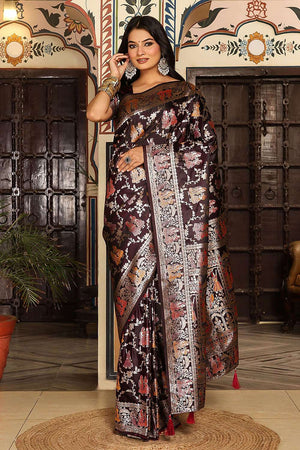 Wine Woven Silk  Saree