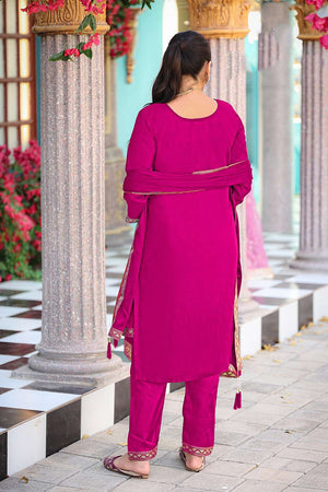 Pink Floral Embroidered Viscose Kurti Pant Set